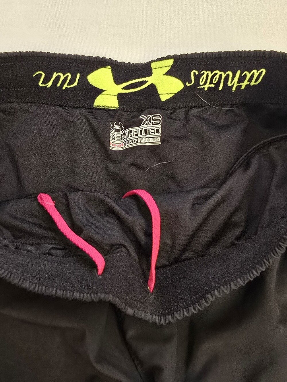 Under Armour Black Shorts with Hot Pink Trim - Women's Athletic Running Shorts - Picture 3 of 5